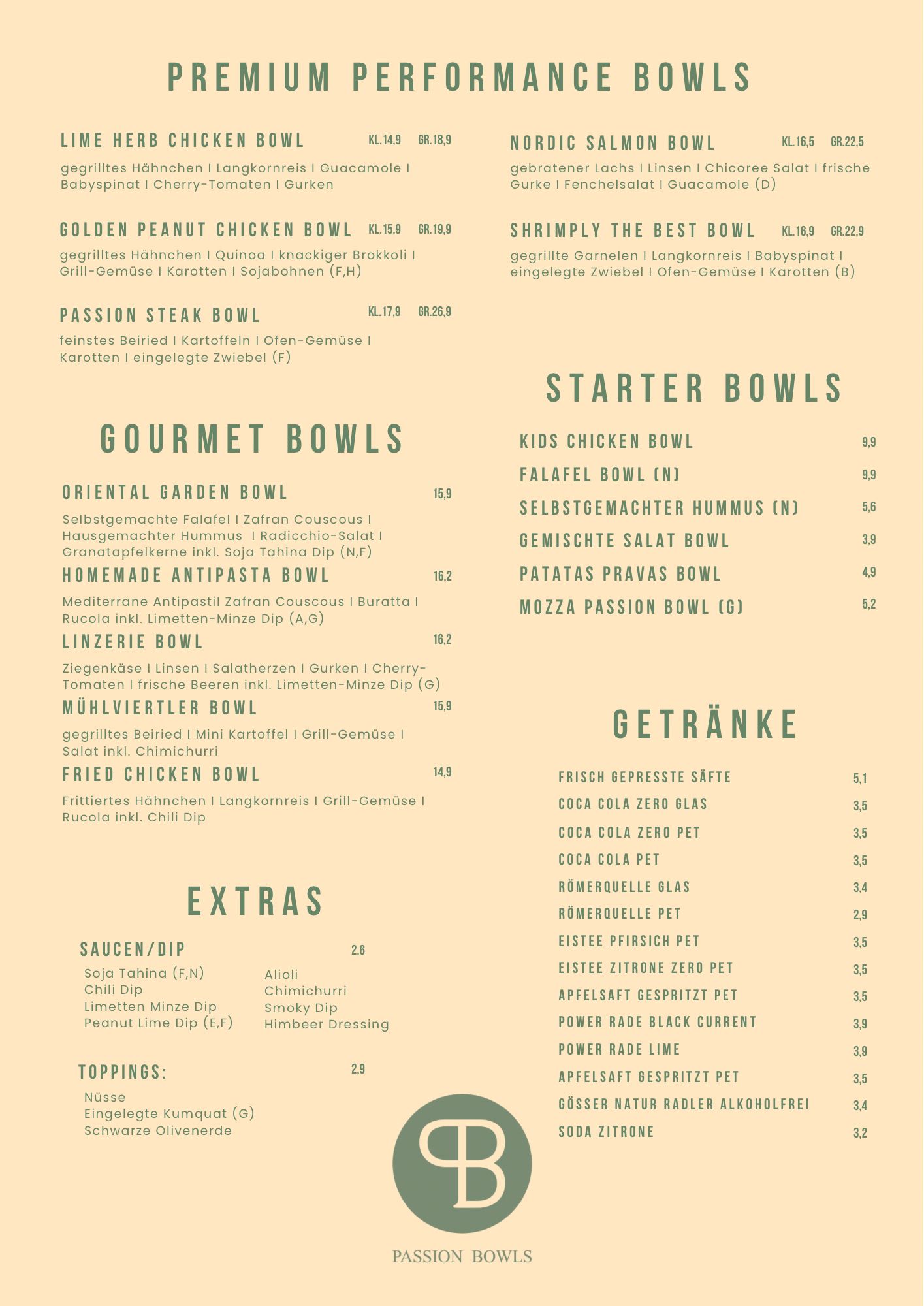 Aktuelle Speisekarte von Passion Bowls